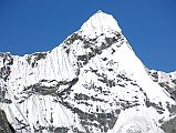 17 Triangle Close Up As Trek Nears Shishapangma Advanced Base Camp Triangle Peak (6600m) is the triangular summit on the wall between Pemthang Karpo Ri and Pemthang Ri (6842m), seen as the trek nears Shishapangma Southwest Advanced Base Camp.